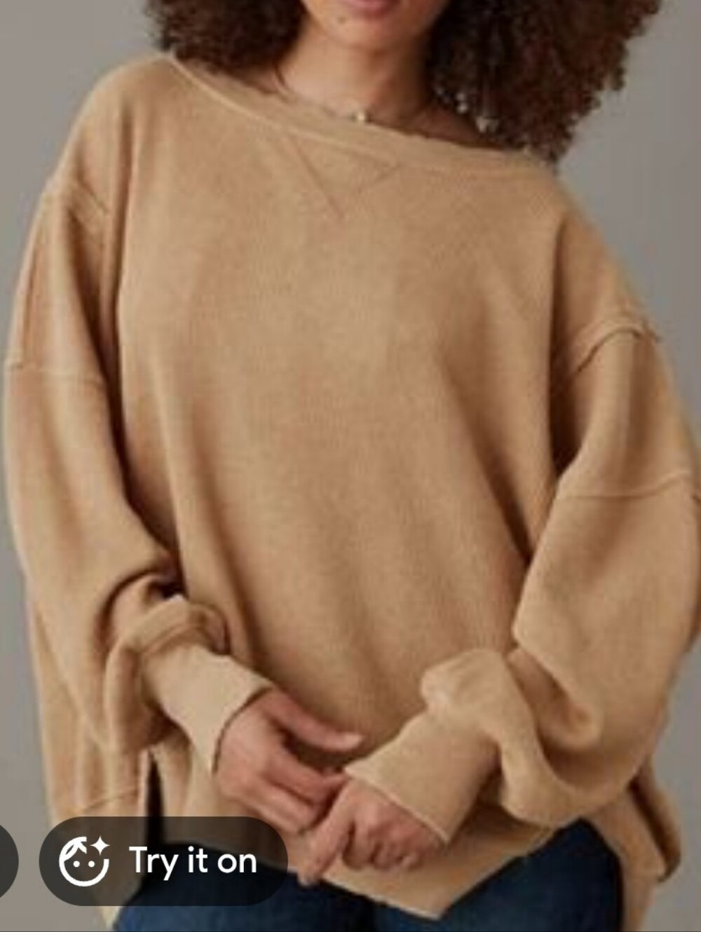 American Eagle Outfitters Oversized Crewneck Sweatshirt - Camel